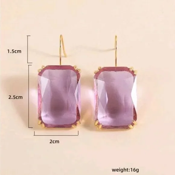 Square Iridescent Purple crystal stud earrings - Picture 3 of 6
